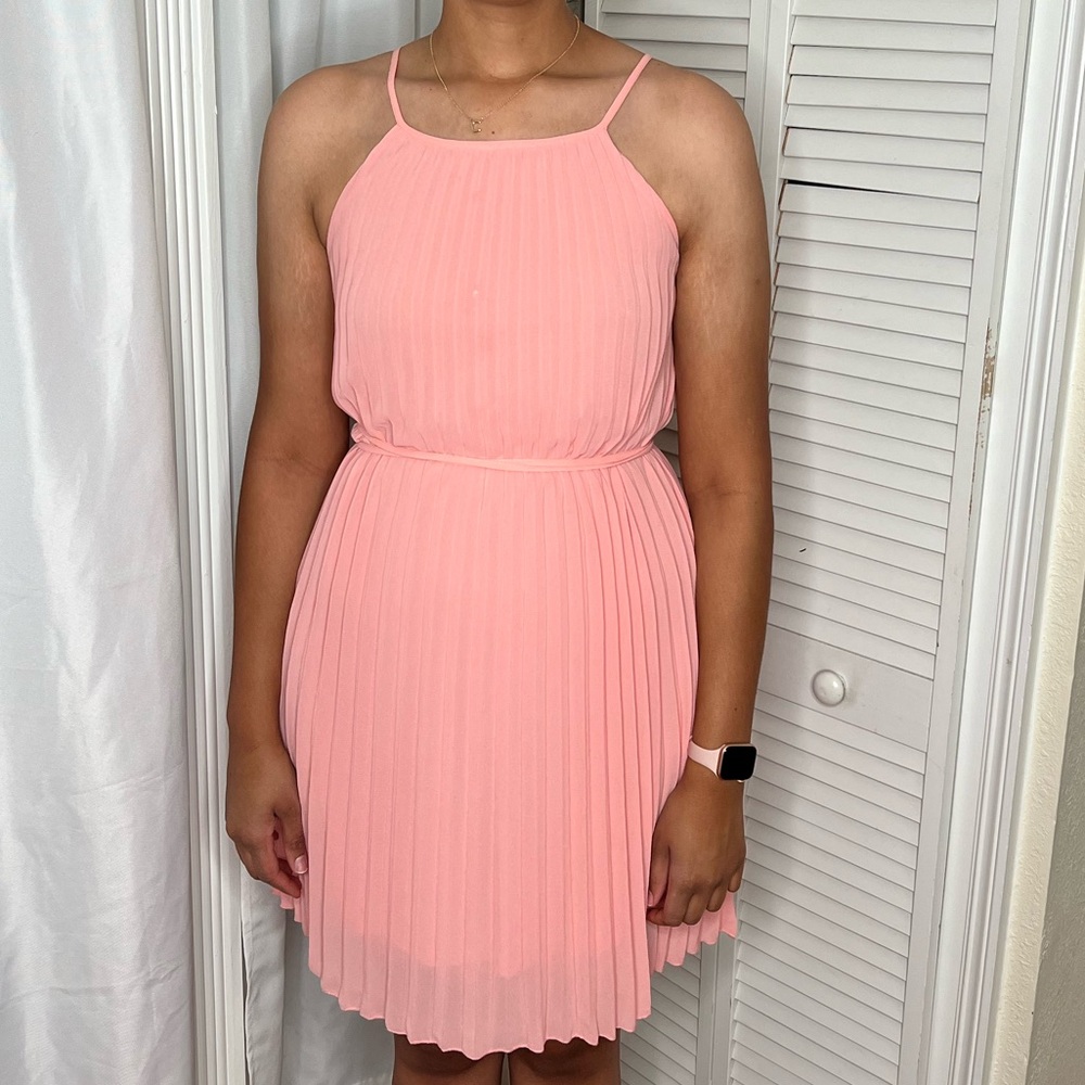 Ellames Women's Summer Spaghetti Strap Pleated Casual Swing Midi Dress with Belt